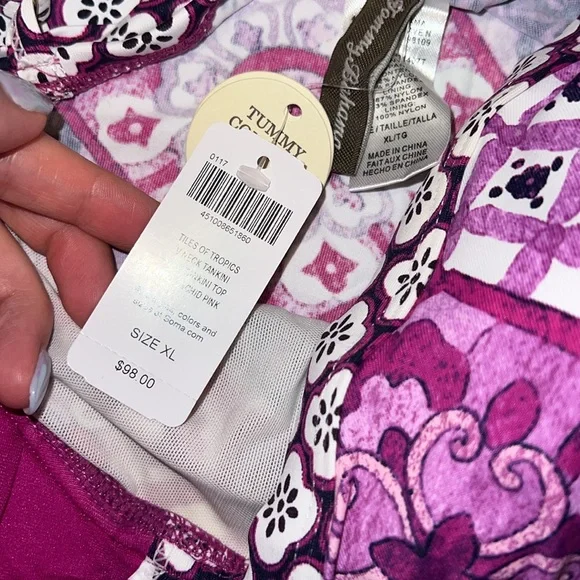 Tommy Bahama V-Neck Tankini Swimsuit - Wild Orchid Pink - Size XL - Picture 2 of 2
